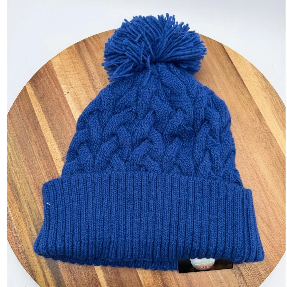 New Era New York Mets Womens Knit Beanie Hat Blue Cable Pom 2079